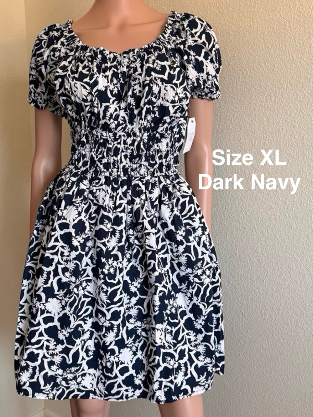 Time and Tru Women's and Women's Plus Peasant Mini Dress With Puff Sleeves,XL